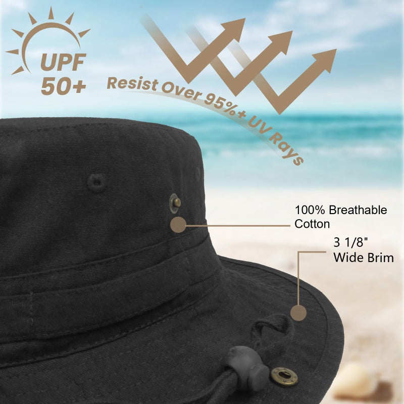 Phaiy Bucket Hat Wide Brim UV Protection Sun Hat Boonie Hats Fishing Hiking Safari Outdoor Hats for Men and Women Black - Image 2